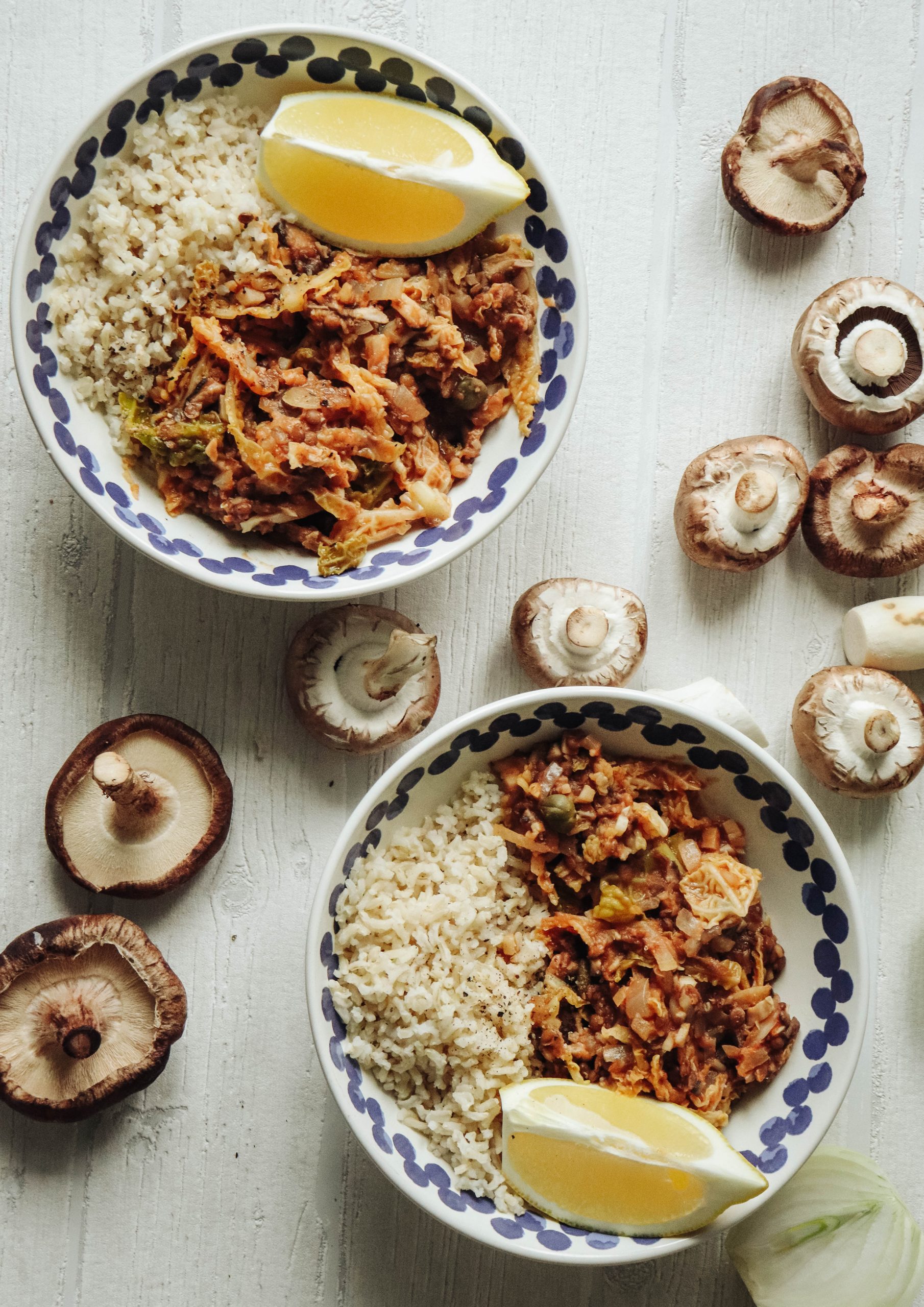 cabbage with mushrooms and rice